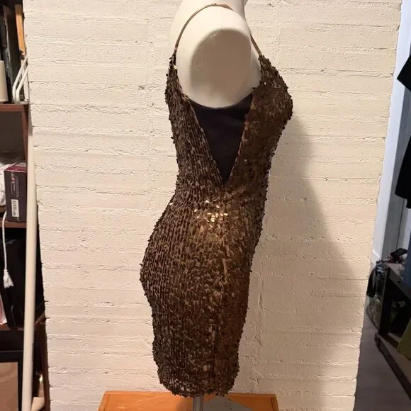 Glam Party Cocktail Metalic Gold Eight Sixty Sequin Bodicon Spaghetti Strap S - Picture 3 of 8